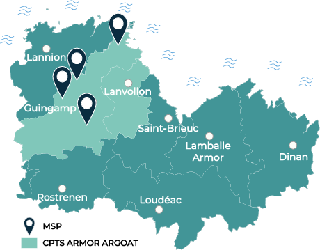 Carte Maisons de santé pluriprofessionnelles de Guingamp Paimpol Agglomération