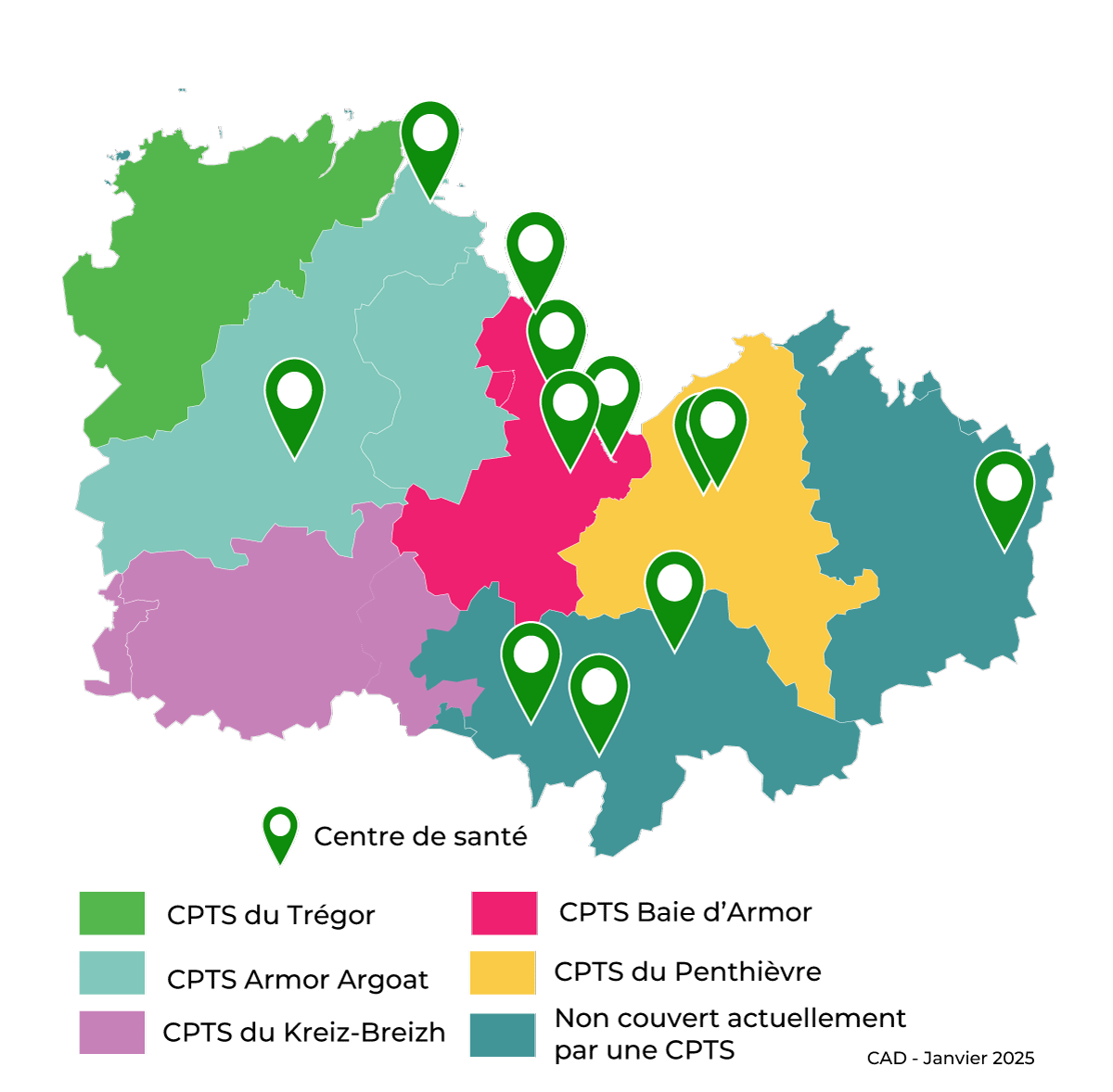 Carte des Centres de Santé en Côtes d'Armor