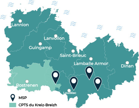 Carte des Maisons de santé pluriprofessionnelles à Loudéac Communauté Bretagne Centre